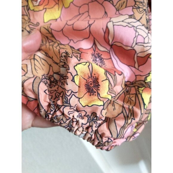 Gypsy Boho Mini Dress Champagne and Pink Cotton Tiered Balloon Sleeves - M/L - Picture 7 of 10